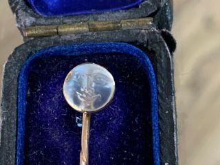 Antique Victorian Edwardian 9ct Gold & Moonstone Man In The Moon Stick Pin