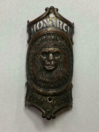 Antique 1901 Model Monarch Bicycle Head Badge Tag Lion Emblem Toc