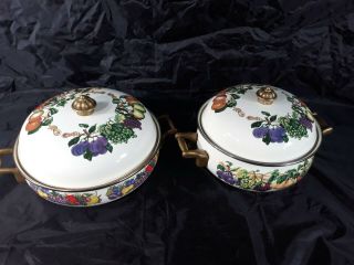 Vintage Set Of 2 Kensington Tabletop Vitroceramic Enamel Fruit Pan Pots