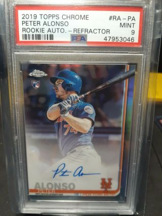 Psa 9 Pete Alonso 2019 Topps Chrome Rc Auto Refractor /499 York Mets