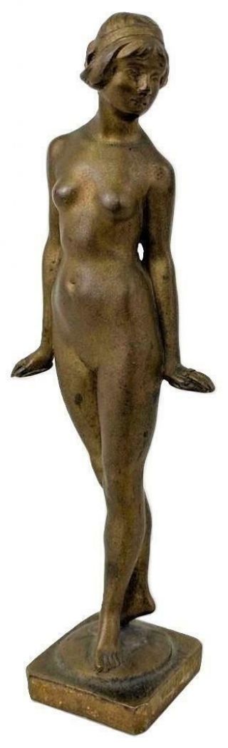 Antique Eugene Piron Art Deco French Gilt Bronze Nude Dancer Woman Statue Figure