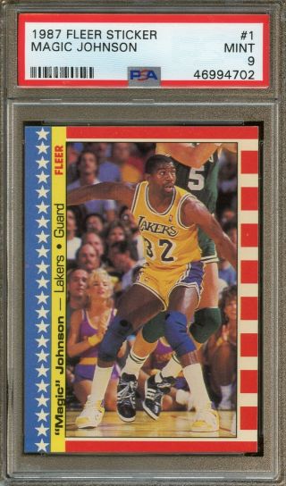 1987 Fleer Sticker 1 Magic Johnson Psa 9 Lakers