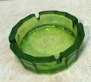 Vintage Mid Century Green Glass Round Chunky Heavy Ashtray 6 "