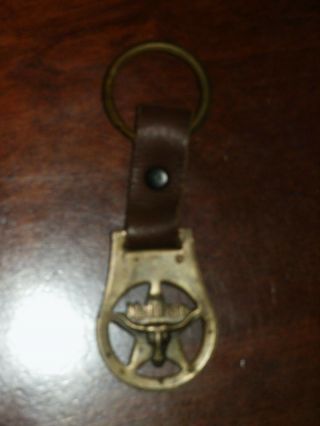 Vintage Marlboro Collectible Fob Key Chain Solid Brass Leather Strap