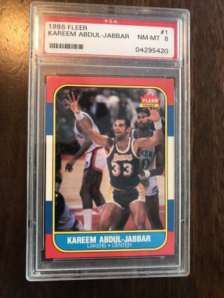 1986 Fleer Kareem Abdul - Jabbar Los Angeles Lakers 1 Grades Psa 8 Nm - Mt