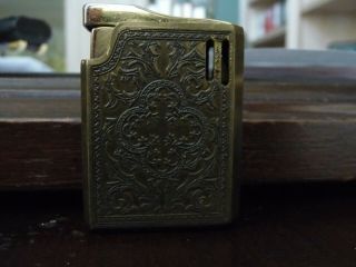 Vintage Colibri 1940s Gold Tone Lighter With Ornately Cross Engraved Sides