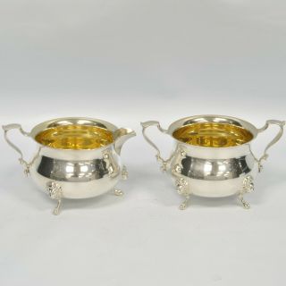 Georgian By Poole Sterling Silver Lion Footed Creamer & Sugar Dishes Bowls