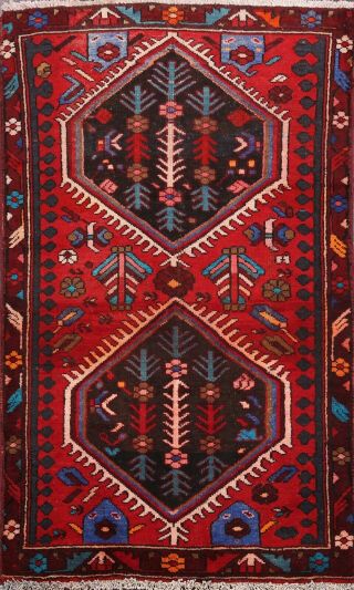 Vintage Geometric Hamedan Area Rug Hand - Knotted Home Decor Oriental Carpet 3 
