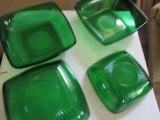 Vintage Green Depression Glass Square Bowls Set Of Four,  2 Different Sizes
