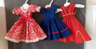 Three Vintage Doll Dresses For Approx 14 " Slender Dolls - See Measurements