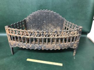 Antique Ornate Cast Iron Fireplace Grate Wood Coal Holder 24” X 11” X 15” Tall