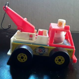 Fisher Price 718 Little People Tow Truck Wrecker Car Wooden Vintage 60s 1968 Toy