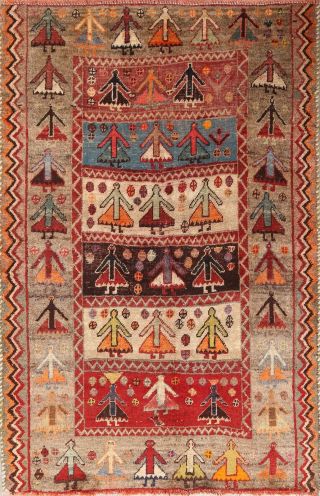 Tribal Semi - Antique Geometric Gabbeh Area Rug Handmade Oriental 3x4 Wool Carpet
