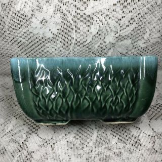 Vtg Brush Usa 76 Blue Green Drip Rectangle Planter Leaf Pattern Art Pottery