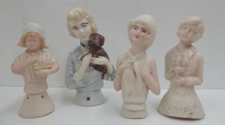 4 Small Vintage China Bisque Porcelain Cosy Lady Half Dolls