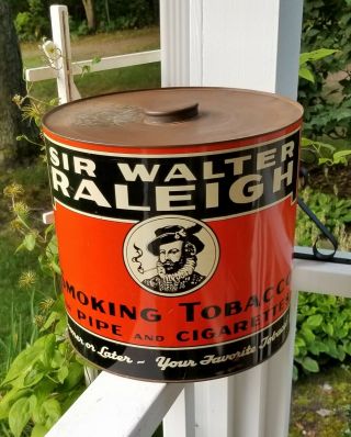 Antique Sir Walter Raleigh Smoking Tobacco Tin Advertising Store Display - Rare