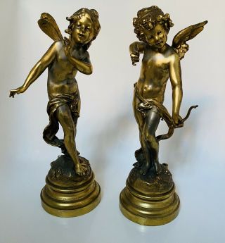 Antique Auguste Moreau Cherub Art Nouveau Statues Cupid Clock Garnitures 3