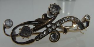 3802 Antique Victorian 18k Rose Gold & Natural Diamonds Brooch,  Circa 1890 - 1900