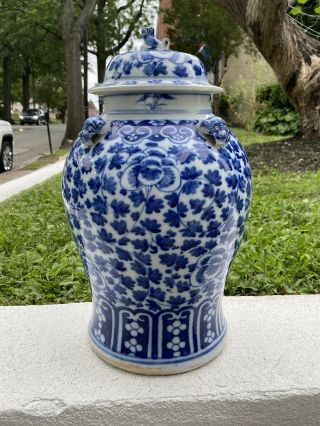 Large Antique Chinese Porcelain Vase Blue And White Details Qing Period