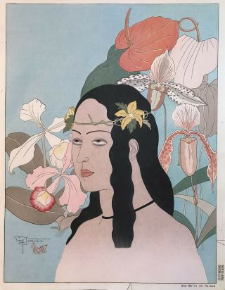 Paul Jacoulet Japanese Woodblock Print Une Belle De Palaos Orchid Palau
