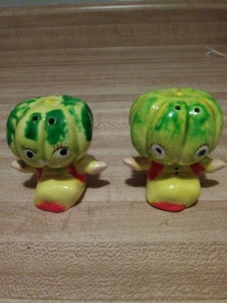 Vintage Squash Melons Anthropomorphic Salt & Pepper Shakers Japan