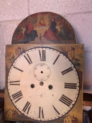 Antique Grandfather Clock Dial W/ Hand Painted Jesus Last Scene Very Rare