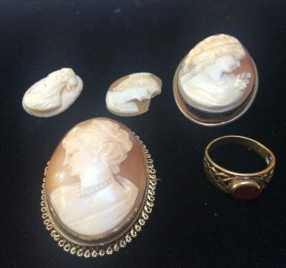 Pre Owned Vintage / Antique Cameo Brooches/ Pendants Cornelian Silver Ring