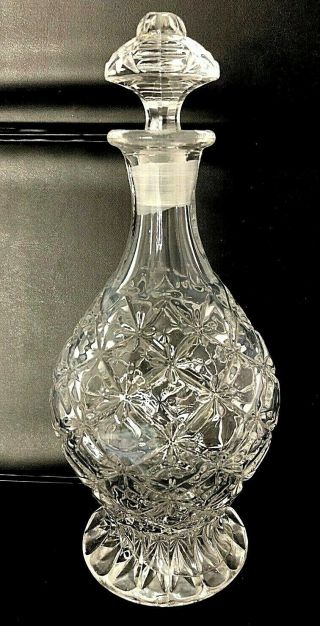 Vintage 11 " Heavy Lead Crystal Glass Liquor Decanter With Glass Stopper