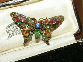 Vintage Antique Jewellery Czech Filigree Art Deco Butterfly Insect Brooch Pin