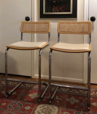 Mid Century Marcel Breuer Cesca Chairs Bar High Made In Italy Set Of 2