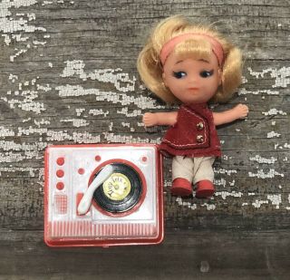 Vintage Liddle Kiddle Clone Doll Tiny Trix Poses Uneeda Hong Kong Record Player