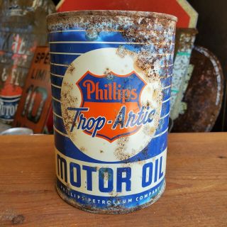Vintage Phillips 66 Trop Arctic Motor Oil Can Quart Qt Metal Tin Empty 2