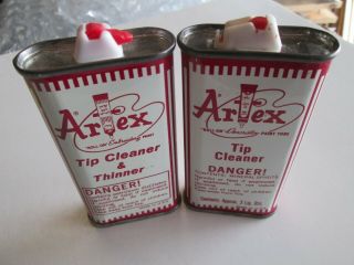 2 Vintage Artex Roll On Paint Tip Cleaner Handy Oiler 3 Oz.  Tin Cans.