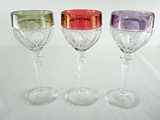 Rare Antique BACCARAT Flawless Crystal 6 x Large Wine Goblet w/ Multi - Color 2