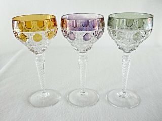 Rare Antique BACCARAT Flawless Crystal 6 x Large Wine Goblet w/ Multi - Color 3