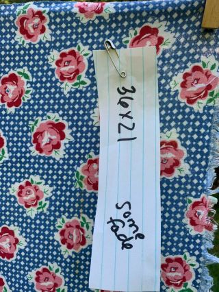 vintage feedsack fabric blue pattern with red & pink flowers 36 x 21 some fade 2