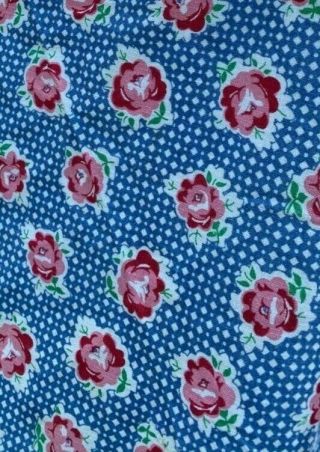 Vintage Feedsack Fabric Small Blue Pattern With Red & Pink Flowers 36 X 21