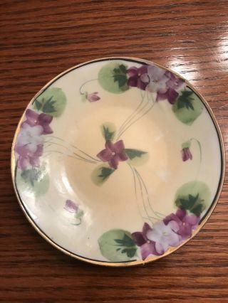 2 Vintage Hand Painted Floral Plates Violets Nippon Japan 5 3/4”