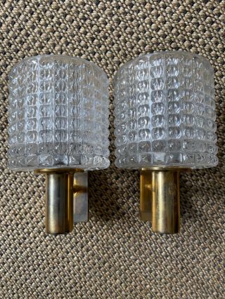 Mid - Century Sconce Carl Fagerlund For Orrefors Sweden Crystal Brass
