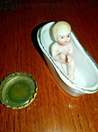 Vintage Porcelain Doll House Baby In A Bathtub Has Price On Bottom Look