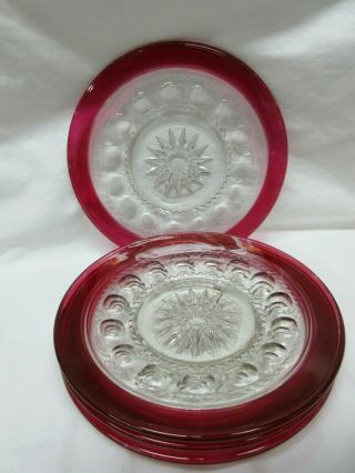 4 Vintage Tiffin Indiana Ruby Red Flash Kings Crown Thumbprint 7.  5 " Plates