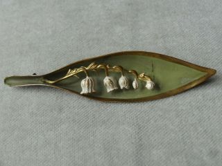 Vintage Jewellery Suffragatte Enamel Lily Of The Valley Flower Brooch