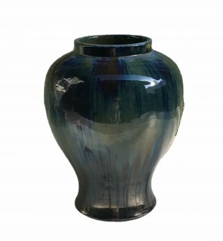 Antique Fulper Pottery Flambe Vase Shiny Green Blue Glaze Shape 566 Large 11 - 1/2
