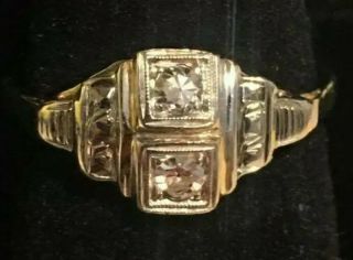 Antique Art Deco 18k White Gold Old Mine Cut Diamonds Ring Size 6.  25