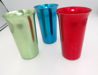 Vintage Color Craft Anodized Aluminum Tumblers Set Of 3 Green Red Blue 5 1/4 "