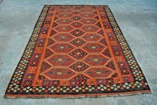 F1939 Vintage Handmade Afghan Tribal Wool Ghallmori Shirazi Kelim Rug 5 