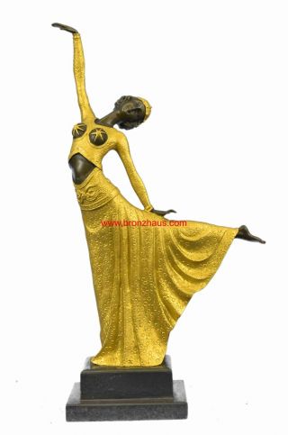 Art Deco Flapper Dancer Girl Bronze Sculpture By Demétre Chiparus 17 " X 13 " (gol