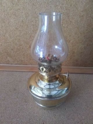 Vintage Miniature Brass Oil Lamp With Single Burner Glass Chimney
