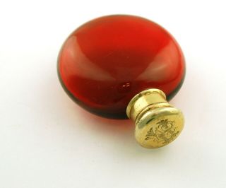 Antique Vintage Perfume/scent Bottle - Red Glass Silver Gilt Top Initials C1870