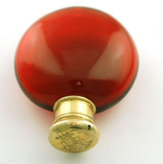 Antique vintage perfume/scent bottle - Red glass silver gilt top initials C1870 2